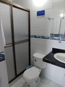 比亚维森西奥Diamante Blue Hotel的一间带卫生间和水槽的浴室