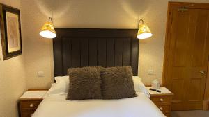 彭里斯Brooklands Guest House的一间卧室配有一张带两个灯的大床