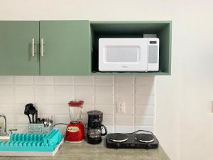 韦拉克鲁斯Loft en Veracruz的厨房配有带微波炉的台面