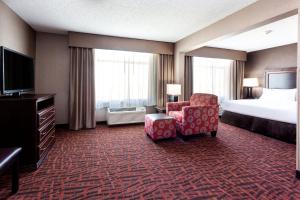 夏延夏延智选假日套房酒店的酒店客房配有一张床、一把椅子和一台电视。