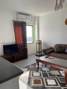 沙姆沙伊赫Apartment in the City Center Neama Bay and free Wi-Fi的带沙发和咖啡桌的客厅