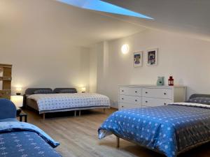奥什恰德尼察BERUŠKA Apartmán的一间卧室设有两张床和蓝色的天花板