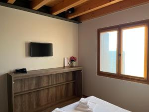 代森扎诺-德尔加达B&B Il Vigneto的客房设有电视、床和窗户。