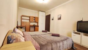 白采尔科维Водопійна 19 CityRooms的一间卧室配有两张床和一台平面电视
