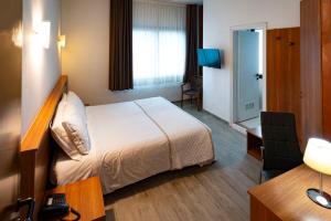 梅斯特梅斯特诺瓦酒店的配有一张床和一张书桌的酒店客房