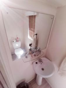 格拉夫-里内特Toni's Cottage的一间带水槽、镜子和卫生间的浴室