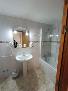 塞哥维亚塔拉伊君悦旅馆的一间带水槽和淋浴的浴室