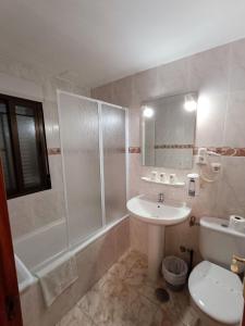 塞哥维亚塔拉伊君悦旅馆的一间带水槽、淋浴和卫生间的浴室