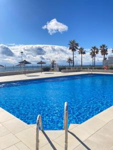 马拉加Casares del Mar Luxury Apartment的一座棕榈树环绕的游泳池