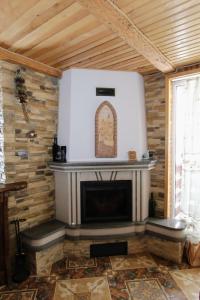 亚列姆切Cottage "Karpatske Shale"的木墙的壁炉