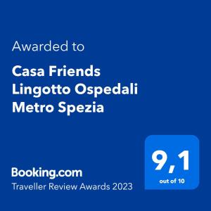 都灵Casa Friends Lingotto Ospedali Metro Spezia的手机的屏幕,手机的文本被授予casa朋友