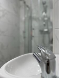 考文垂Regent 28的浴室水槽上装有银色水龙头