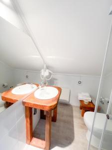奥索尔诺Agua y Campo Hotel Boutique的一间带两个盥洗盆和卫生间的浴室