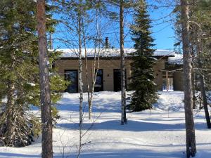 索特Villa Vaara的前方有树的雪中房子