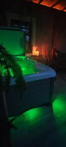 Ivančna GoricaHiša Ida的室内的绿色灯光游泳池