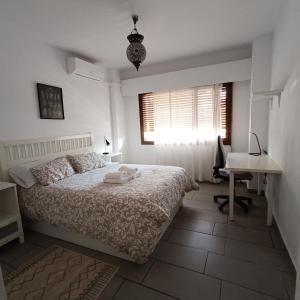 马拉加Gálica 103的一间卧室配有一张床、一张书桌和一个窗户。