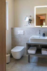 维梅河畔罗滕堡Hotel fine art的一间带水槽、卫生间和镜子的浴室