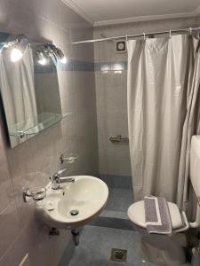 PlanitéronMountain Hotels "Aroanides"的一间带水槽、卫生间和淋浴的浴室