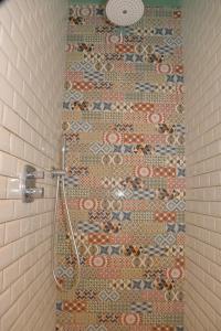 马尔梅迪Au Vieux Chêne的浴室设有马赛克墙和淋浴。