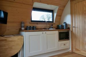 什鲁斯伯里Habberley Glamping Pods的厨房设有水槽和窗户。