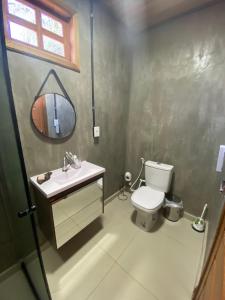 新艾朗Chalé Ubá的一间带卫生间、水槽和镜子的浴室
