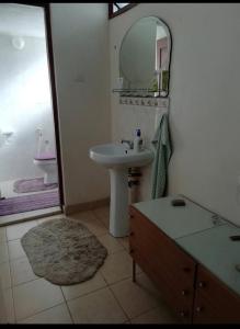 蒙巴萨ZURI Homestay WIFI & Ocean BREEZE !!的一间带水槽和镜子的浴室
