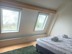 阿布考德Mooi appartement in een prachtige fiets-wandelomgeving的一间卧室设有一张床和两个窗户。