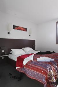 卡尔卡松阿多尼斯卡尔卡松公寓式酒店的一间卧室配有一张带红色毯子的大床