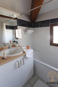 卡尔卡松阿多尼斯卡尔卡松公寓式酒店的浴室配有盥洗盆、浴缸和盥洗盆