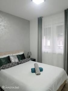 斯雷姆斯卡米特罗维察Apartman SILVER的卧室设有一张白色大床和一扇窗户。