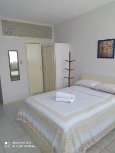 萨尔瓦多Hotel Minas Salvador的一间卧室配有一张大床和两条毛巾