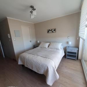 奥索尔诺Departamento Centro Osorno的一间卧室配有一张带白色床罩的床