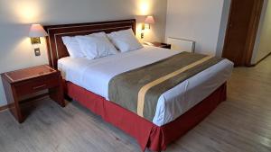 蒙特港圣地亚哥德阿尔马格罗蒙特港酒店的酒店客房设有一张大床和一个床头柜。