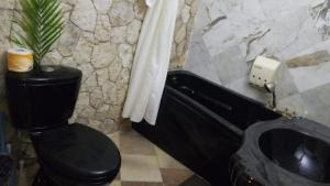 BluefieldsBoutique B&B at Stone Village的浴室设有黑色的卫生间和水槽。
