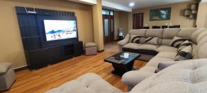AllpacomaCOMODO Y AMPLIO DEPARTAMENTO的客厅配有2张沙发和1台平面电视