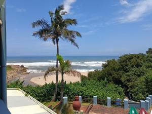 马盖特Dumela Margate Flat No 12的享有棕榈树海滩和大海的景色