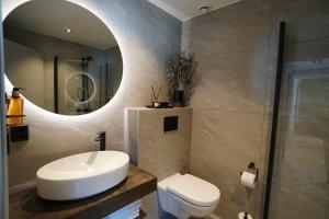 利勒哈默尔利乐哈姆旅行者经济型酒店的一间带水槽、卫生间和镜子的浴室