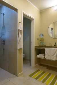 El Encón查卡拉酒店的带淋浴、盥洗盆和镜子的浴室