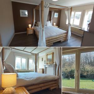 德帕内Vakantievilla Het Dunehuys的一间卧室设有两张床和窗户。