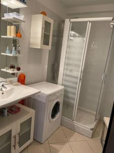 利勒鲁斯Appartement T3 Les eucalyptus的一间带洗衣机和淋浴的浴室