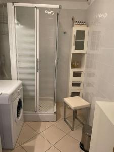 利勒鲁斯Appartement T3 Les eucalyptus的带淋浴和洗衣机的浴室