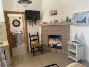 内比达Casa Vacanza Sa dommu de Teresa的客厅设有壁炉和电视。