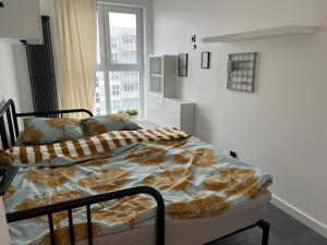 卡托维兹Apartament Bażantów 26的两张床位于带窗户的房间内