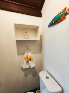 皮帕Paraíso Sítio da prainha的一间带卫生间的浴室和一个带毛巾的架子