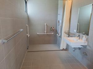 台东真善居民宿的一间带水槽和淋浴的浴室
