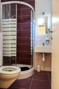 奥米什Nemira Sunny Apartments的带淋浴、卫生间和盥洗盆的浴室
