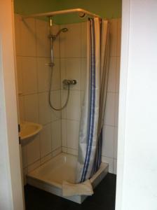 汉堡汉赛胡斯酒店的带浴缸和淋浴帘的淋浴