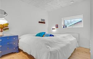 埃贝尔托夫特5 Bedroom Awesome Home In Ebeltoft的一间卧室配有一张带蓝色梳妆台和窗户的床。