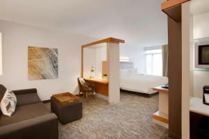 温莎洛克斯哈特福德机场温莎洛克斯春季山丘套房酒店的酒店客房配有一张床、一张沙发和一张书桌。