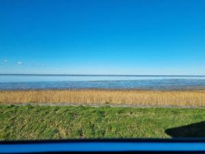 WesterlandChalet direct aan Waddenzee的从车窗欣赏海景